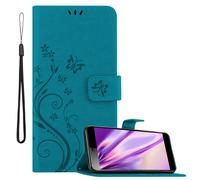 cadorabo Coque pour Sony Xperia L3 en Bleu Floral - Housse Protection en Design de Fleur avec Fermoire Magnétique, Stand Horizontal et 3 Fentes Cartes - Portefeuille Etui Poche Folio Case Cover
