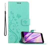 cadorabo Coque pour Sony Xperia L3 en Turquoise Floral - Housse Protection en Design de Fleur avec Fermoire Magnétique, Stand Horizontal et 3 Fentes Cartes - Portefeuille Etui Poche Folio Case Cover