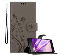 cadorabo Coque pour Sony Xperia XZ1 en Gris Floral - Housse Protection en Design de Fleur avec Fermoire Magnétique, Stand Horizontal et 3 Fentes Cartes - Portefeuille Etui Poche Folio Case Cover