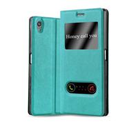 cadorabo Coque pour Sony Xperia Z5 Premium en Turquoise Menthe - Housse Protection avec Stand Horizontal et Deux Fenêtres - Portefeuille Etui Poche Folio Case Cover