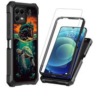 Coque pour T-Mobile Revvl 8 Pro / T Phone 3 Pro 5G avec protecteur d'écran, protection intégrale en silicone robuste résistant aux chocs pour homme et femme, tortue de mer verte et île