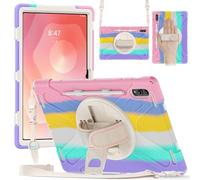 Coque pour tablette Samsung Galaxy Tab S11 Ultra 14,6" 2025 SM-X930/SM-X936B/SM-X936N, béquille rotative à 360 degrés avec dragonne et bandoulière, coque résistante aux chocs (arc-en-ciel)