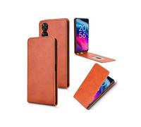 Coque pour TCL 505 4G Etui de Protection en Cuir à Rabat Vertical de Luxe avec Fente pour Carte Marron