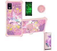 Coque pour TCL Ion Z compatible avec TCL Ion Z T501L T501C étui de téléphone [avec protecteur d'écran en verre trempé] [PC dur + silicone souple] [paillettes dorées + lumineux] JSF-DJS