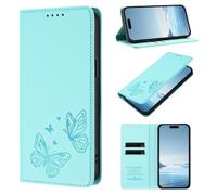 Coque pour TCL K70 5G Housse Cuir PU Fente Carte Fonction Support Étuis à Rabat Blocage RFID Motif Papillon Etui Portefeuille pour TCL K70 5G, Vert Menthe