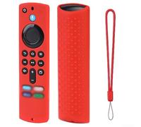 Coque pour télécommande vocale Alexa 3e génération - Coque en silicone antidérapante avec lanière de protection contre les chutes et fonction phosphorescente pour utilisation home cinéma, gris (rouge)