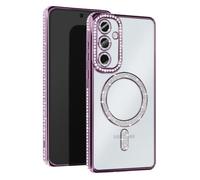 Coque pour téléphone - AVIZAR - Samsung Galaxy A55 - Violet - Contour Strass - Compatible MagSafe