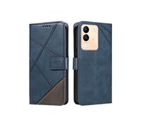 Coque pour VIVO V29E Premium antichoc magnétique en cuir avec emplacements pour cartes et dragonne amovible Compatible avec VIVO V29E-Bleu