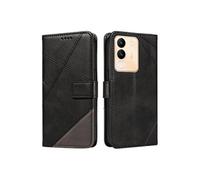 Coque pour VIVO V29E Premium antichoc magnétique en cuir avec emplacements pour cartes et dragonne amovible Compatible avec VIVO V29E-Noir