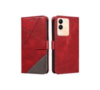 Coque pour VIVO V29E Premium antichoc magnétique en cuir avec emplacements pour cartes et dragonne amovible Compatible avec VIVO V29E-Rouge