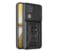 Coque pour Vivo V50 5G avec Bague Support et Cache Caméra Coulissant Noir