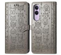 COQUE pour Vivo V70 FE, avec [Emplacement pour Carte] [Support] [Lanière], Motif Chat et Chien Mignon, Portefeuille pour téléphone Portable, Housse pour Vivo V70 FE-Gris