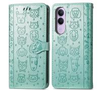 COQUE pour Vivo V70 FE, avec [Emplacement pour Carte] [Support] [Lanière], Motif Chat et Chien Mignon, Portefeuille pour téléphone Portable, Housse pour Vivo V70 FE-Vert