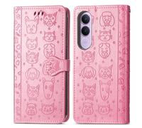 COQUE pour Vivo V70 FE, avec [Emplacement pour Carte] [Support] [Lanière], Motif Chat et Chien Mignon, Portefeuille pour téléphone Portable, Housse pour Vivo V70 FE-Rose