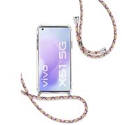 Coque Pour Vivo X51 5g - Étui Silicone Transparent Avec Lanière Tour De Cou Réglable, Protection Renforcée Coins Airbag - Abricot/Rose/Noir