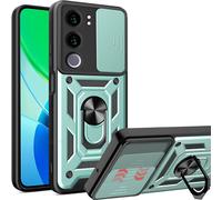 Coque Pour Vivo Y19s 4g - Protection Caméra Coulissante, Anneau Support 360° Avec Plaque Magnétique Compatible Voiture, Antichoc Grade Militaire (Mil¿Std 810g), Tpu+Pc, Vert