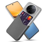 Coque pour Vivo Y300 Pro 5G,Antidérapant,Pprotection Contre la Chute à 360°,Résistance aux Empreintes digitales,Caisse en Cuir en Toile et en PU avec 1 Fente pour Cartes derrière-Gray