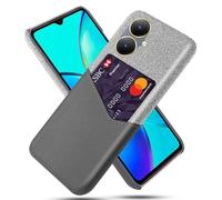 Coque pour Vivo Y35 Plus 5G,Antidérapant,Pprotection Contre la Chute à 360°,Résistance aux Empreintes digitales,Caisse en Cuir en Toile et en PU avec 1 Fente pour Cartes derrière-Gray