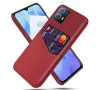 Coque pour Vivo Y55 5G,Antidérapant,Pprotection Contre la Chute à 360°,Résistance aux Empreintes digitales,Caisse en Cuir en Toile et en PU avec 1 Fente pour Cartes derrière-Red