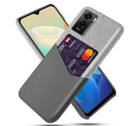 Coque pour Vivo Y55s 5G,Antidérapant,Pprotection Contre la Chute à 360°,Résistance aux Empreintes digitales,Caisse en Cuir en Toile et en PU avec 1 Fente pour Cartes derrière-Gray