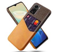 Coque pour Vivo Y55s 5G,Antidérapant,Pprotection Contre la Chute à 360°,Résistance aux Empreintes digitales,Caisse en Cuir en Toile et en PU avec 1 Fente pour Cartes derrière-Brown