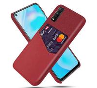 Coque pour Vivo Y70T 5G,Antidérapant,Pprotection Contre la Chute à 360°,Résistance aux Empreintes digitales,Caisse en Cuir en Toile et en PU avec 1 Fente pour Cartes derrière-Red