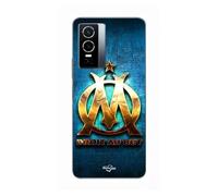 Coque Pour Vivo Y76 5g Om Dorée Brilant Droit Au But Fond Bleu
