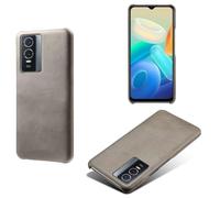 Coque pour Vivo Y76s 5G,Anti-dérapage,Protection Contre Les Chutes,Coquille arrière Simple de Couleur Solide,Design en Cuir d'imitation en Plastique-Gray