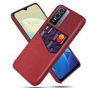 Coque pour Vivo Y76s 5G,Antidérapant,Pprotection Contre la Chute à 360°,Résistance aux Empreintes digitales,Caisse en Cuir en Toile et en PU avec 1 Fente pour Cartes derrière-Red