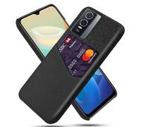 Coque pour Vivo Y76s 5G,Antidérapant,Pprotection Contre la Chute à 360°,Résistance aux Empreintes digitales,Caisse en Cuir en Toile et en PU avec 1 Fente pour Cartes derrière-Black