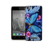 Coque Pour Wiko Jerry Max Papillon Bleu Sac Étui Cover Slim TPU Neuf