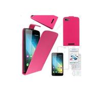Coque pour Wiko Lenny 2 PU Cuir Rabat Flip, Rose + Film VERRE Trempé