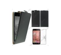 ebestStar - Coque Compatible avec Wiko Lenny 3 Jerry Etui Housse PU Cuir Rabat Ultra Fin (Ultra Slim Case), Noir + Film Protection écran Verre Trempé [Appareil: 145 x 73.1 x 9.9mm, 5.0'']