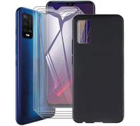 Coque Pour Wiko Power U20/Wiko Power U10 +4 Pack Film Protection écran en Verre trempé,Noir Silicone en TPU Souple Housse case