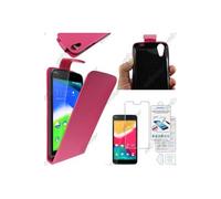 Coque pour Wiko Rainbow Jam 4G PU Cuir Rabat Flip, Rose + Film VERRE Trempé