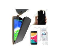 ebestStar - Coque Compatible avec Wiko Rainbow Jam 4G Etui Housse PU Cuir Rabat Ultra Fin (Ultra Slim Case), Noir + Film Protection écran Verre Trempé [Appareil: 143.1 x 71.4 x 8.7mm, 5.0'']