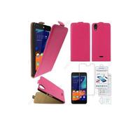 Coque pour Wiko Rainbow Lite 4G PU Cuir Rabat Flip Ultra Fine, Rose + Film VERRE Trempé
