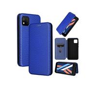 Coque pour WIKO Y52 Premium en Cuir PU Fibre de Carbone Flip Case avec Fentes pour Cartes Fermeture Magnétique Stand Housse ZURSANA Bleu