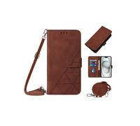 Coque pour X6 HonorA Protection Flip Folio Cuir PU Portefeuille Couverture Etui en Cuir avec Lanière à Bandoulière - Marron
