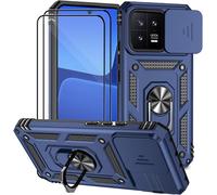 Coque Pour Xiami 13 5g Avec Verre Trempélentille Coulissante Couverture Support D`Anneau Rotatif Armor Silicone Étui Antichoc Housse Bumper- Bleu