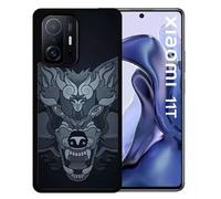 Coque Pour Xiaomi 11t - Loup Fond Gris - Silicone - Noir