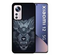 Coque Pour Xiaomi 12 5g - Loup Fond Gris - Silicone - Noir