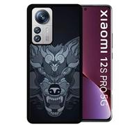 Coque Pour Xiaomi 12s Pro - Loup Fond Gris - Silicone - Noir