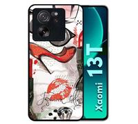 Coque Pour Xiaomi 13t - Motif Girly Fond Blanc - Silicone - Noir