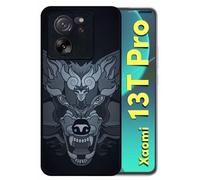 Coque Pour Xiaomi 13t Pro - Loup Fond Gris - Silicone - Noir