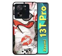 Coque Pour Xiaomi 13t Pro - Motif Girly Fond Blanc - Silicone - Noir