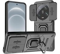 Coque Pour Xiaomi 14 Ultra 5g ¿ Dos Pc Rigide & Bumper Tpu Antichoc, Anneau Rotatif 360° Magnétique, Cache Lentille Coulissant, Noir