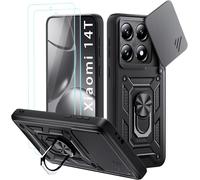 Coque Pour Xiaomi 14t, Avec 2 Pièces Verre Trempé, Lentille Coulissante Couverture, Support 360° Rotatif Militaire Pc Armor Etui, Noir[X887]
