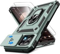 Coque pour Xiaomi 15T 5G Coque avec 2 Verre Trempépour Xiaomi 15T, Couvercle de l'appareil Photo Coulissant, 360° Anneau Support Antichoc Protection Militaire Housse Etui pour Xiaomi 15T (Vert)