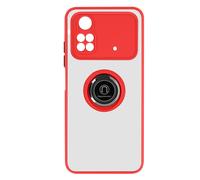 Coque pour Xiaomi Poco M4 Pro Bi-matière Bague Métallique Support Vidéo Rouge